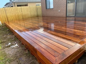 Close up of finished hardwood decking boards